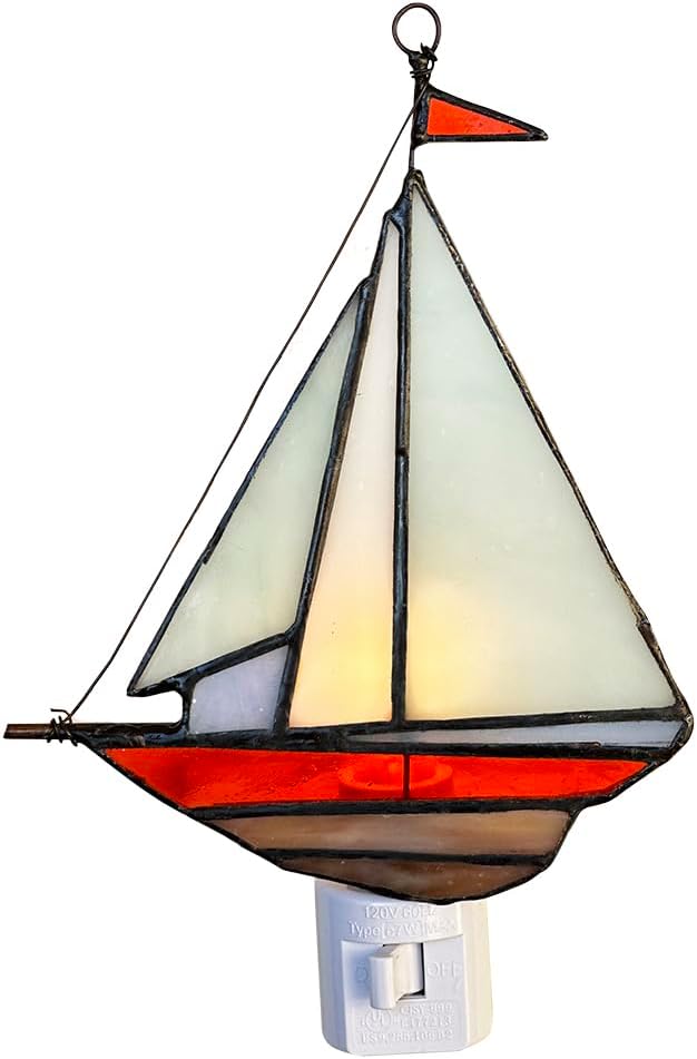 Tiffany Stained Glass Sailing Boat Night Light WKD1005 (Cyan)