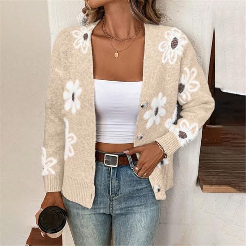 Pull ouvert devant boutons fleur gilet polyester léger femme confortable