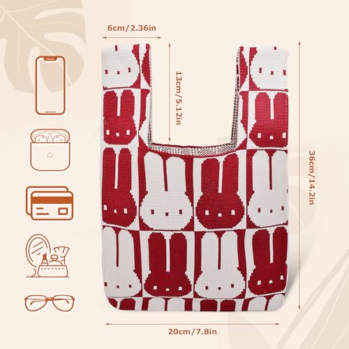 Image of Small Crochet Knit Tote Wrist Bag, Portable Knot Sleeve Handle Bag Cute Wristlet Pouch Purse for Women