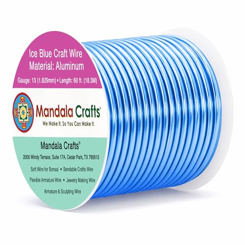 Image of Mandala Crafts 13 Gauge Ice Blue Anodized Aluminum Craft Wire, 60 FT | Colored, Flexible, Bendable, for Bonsai, Armature, Sculpting, Wire Wrapping, Jewelry Making, Weather & Tarnish Resistant