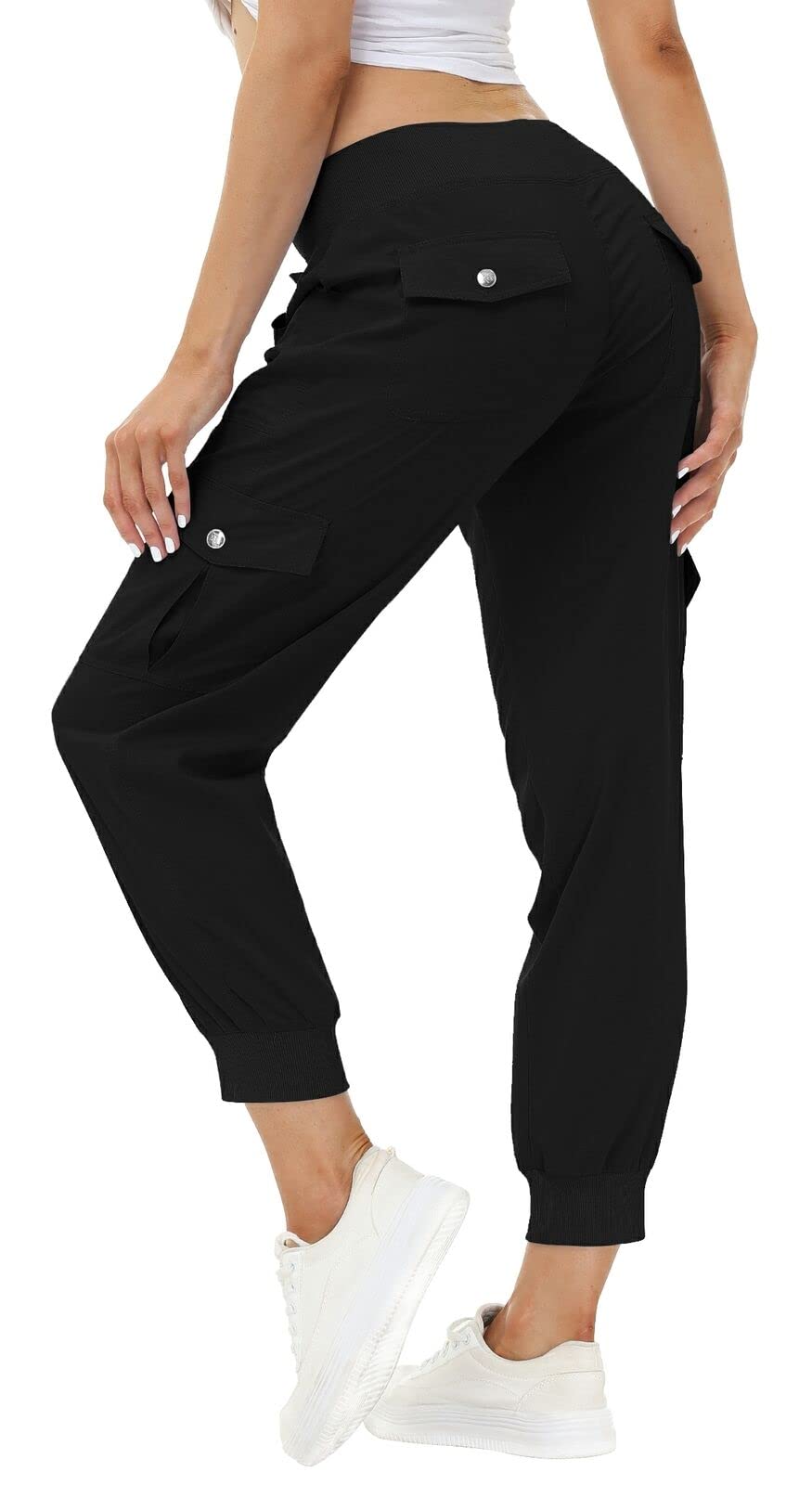 JINSHI Hosen Damen Cargohose Lange Capri Freizeithose Outdoor Jogginghose High Waist mit Kordelzug