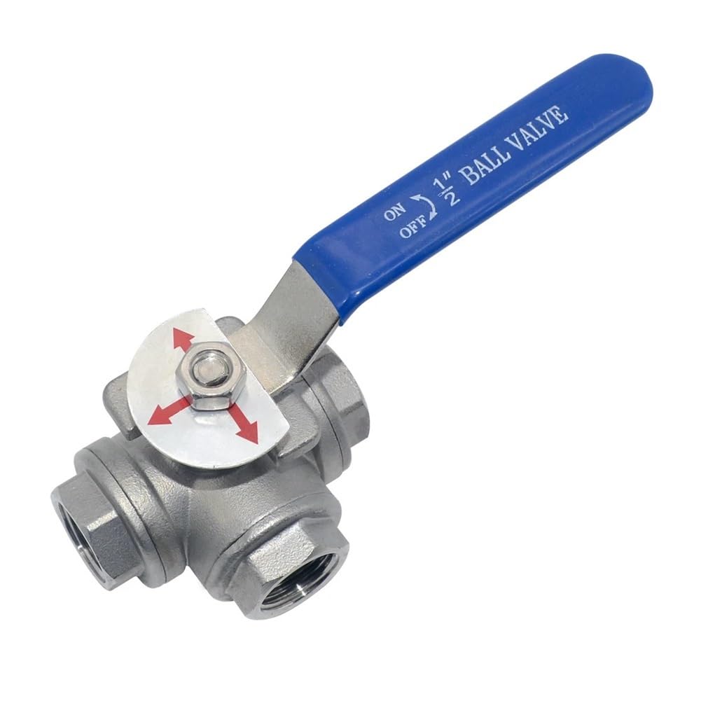 Adaptateur de connecteur de Robinet à Bille à 3 Voies en Acier Inoxydable 304, 1/2 "3/4" 1 "1-1/4" 1-1/2 "2" BSP Femelle, Port en T, for Eau, Huile, Air et gaz(3/4")