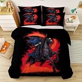 Funda Nórdica de Halloween 200 x 200 cm - Fantasía Oscura Misterio Parca Juego de Funda Nórdica de Fácil Cuidado 3 Piezas, Negro Suave Microfibra para Niños Niñas Adolescente