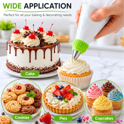 Image of PureBake 12 Pcs Cake Decorating Set, Nozzles for Frosting Icing Piping Bag, Used for Pastry, Cakes, Cookies & Muffin Decoration, Reusable Piping Bag Included