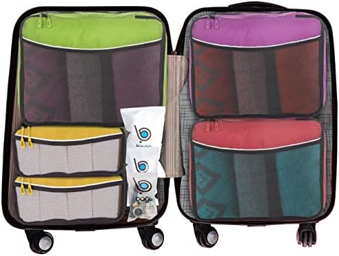 Bago Packing Cubes for Suitcases & Travel Bags - 7Pcs Luggage & Suitcase Organizer Bags Set - Compression Packing Cubes for Travel Organizer - 4 Travel Cubes plus 3 Zip Bags (Orange)