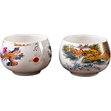 Enamel Porcelain Teacup, Traditional Chinese Style Ceremonial Drinking Vessel for Tea Kung Fu Tea Cup 2 PCS Dragon & Phoenix,4.06oz/120ml