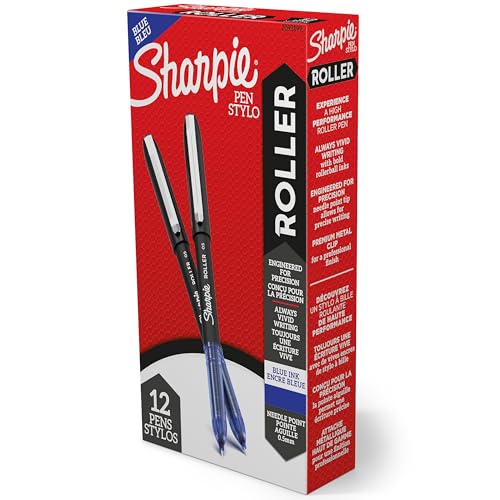 Sharpie Rollerball Pen Needle Point (0.5mm) Precision Pen Blue Ink 12 Count
