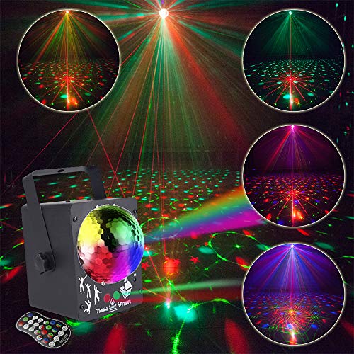 AZIMOM Sound Activated 60 Patterns DJ Laser light Projector 2Len+RGB Disco Ball Light