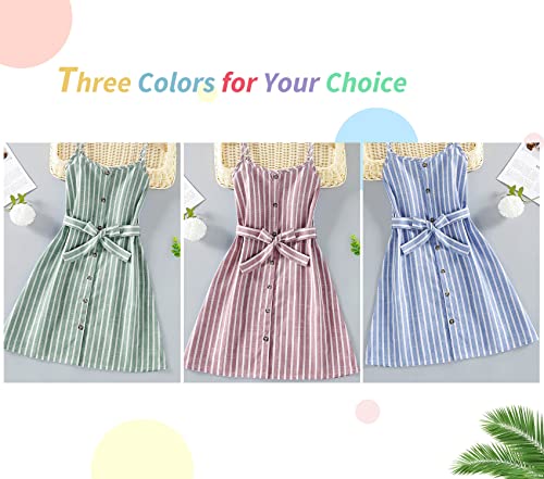 Littlespring Dresses For Big Girls Summer Fashion Casual Striped Spaghetti Strap Sun Dress For Kids Blue Size 10-12 #TOP6
