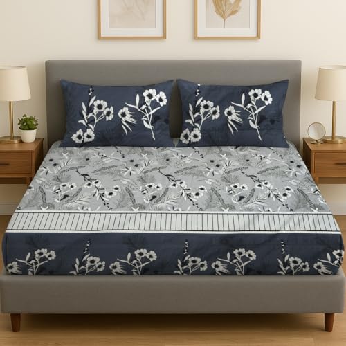 Image of Amazon Brand - Umi Double Bedsheet 90x100 Inches with 2 Pillow Covers | Brushed Microfiber Cotton | 144 TC Premium Bed Linen | Comfortable & Durable Bedding for Bedroom (Blue;Grey, Double)