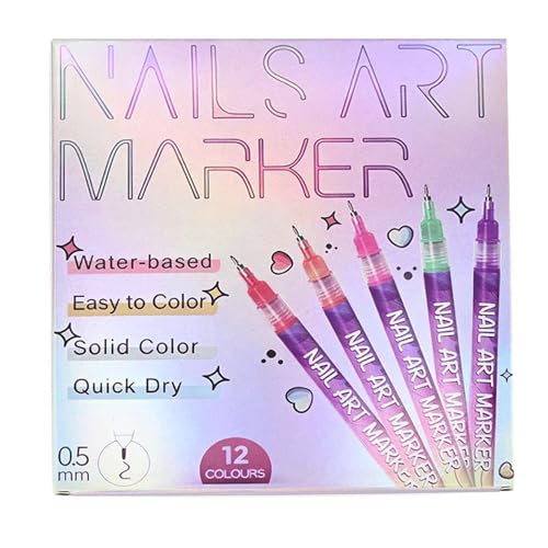 Image of 12 Colors Nail Art Pens Set, 0.5MM Fine Tip Water-Based Nail Painting Pens, Waterproof Quick-Drying Nail Art Markers for Women Girls DIY Home Salon Manicure Design