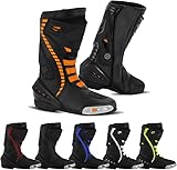 Men's Motorcycle Shoes Leather Motorbike Boots with Ankle Support Non-Slip Sole Reinforced Foot Protective Motocross Boots Rubber Sole (Orange, 12, US Footwear Size System, Adult, Men, Numeric, Medium, 12)