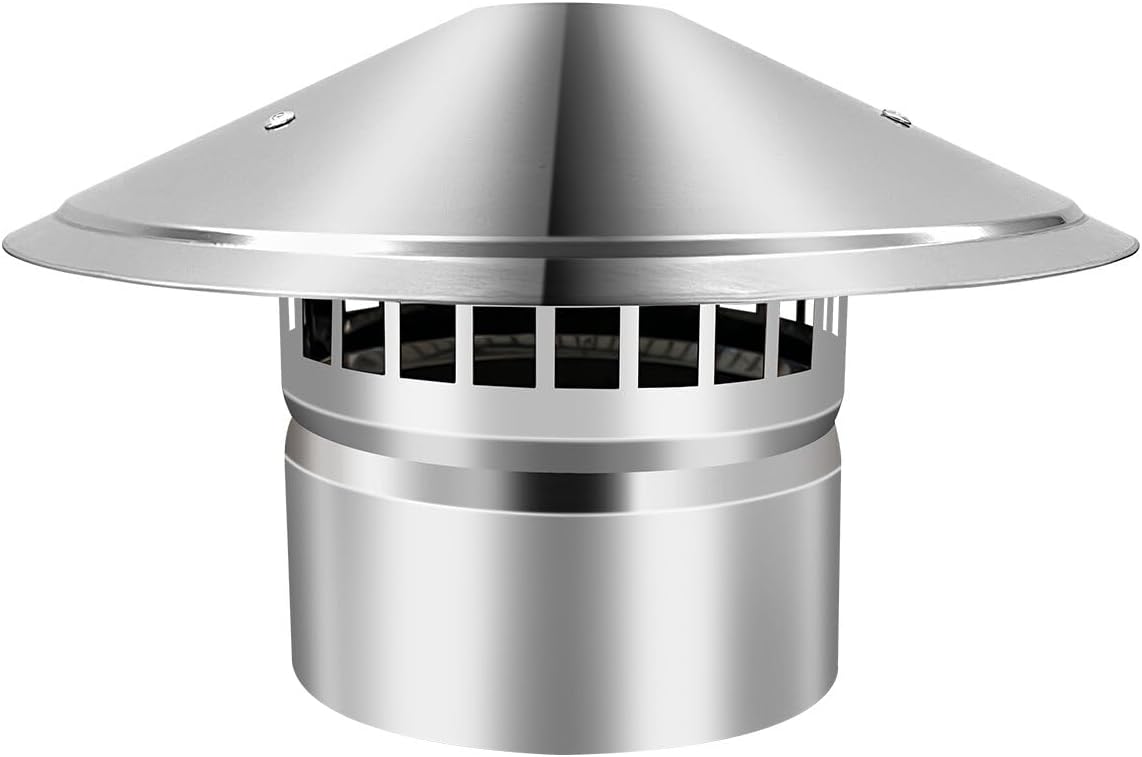 6 Inch Cone Top Chimney Cap with Screen, Stainless Steel Cone Cap Outside Roof Fireplace Screen Cover Stove Pipe Topper for Vent Flue Family Kitchen Cooking,Silver