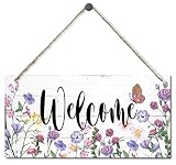 Welcome Decor Sign, Hanging Wood Sign Home Decorative, Printed Wood Wall Art Signs, Flower Welcome Signs, Yard Garden Sign, Porch Decor Sign, Farmhouse Front Door Decors Sign 12 * 6inch