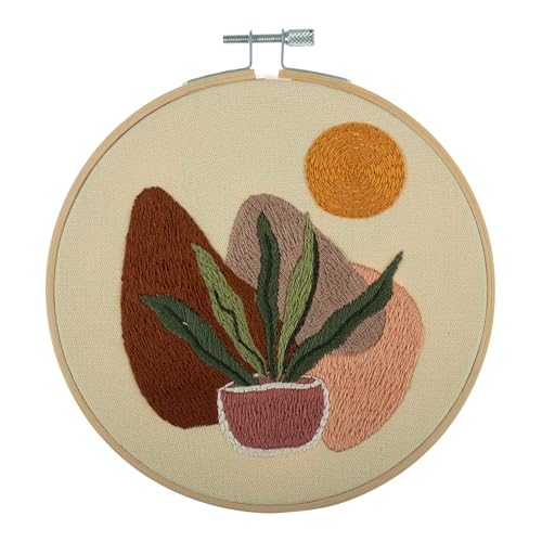 Trimits Kits de aros de bordado – 15 cm, juego de iniciación para principiantes, incluye hilos de aro de bambú, respaldo de aguja de tela e instrucciones, naturaleza