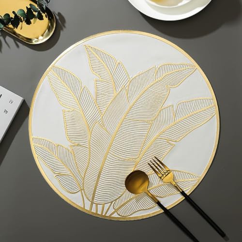 Image of Dakshya Industries PVC Waterproof Round Table Placemat & Table Runner Combo Set | 6 Round Table Mats (38 x 38 cm) + 1 Table Runner | Heat Resistant, Washable, Non Slip Dining Table Decor (Estelle)