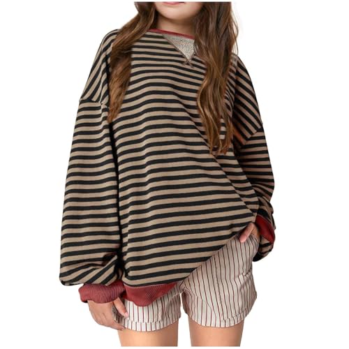 Trendy Girls Striped Pullover Tops Casual Oversized Long Sleeve Color Block Sweatshirts Fall Y2k Blouses 5-13 Years