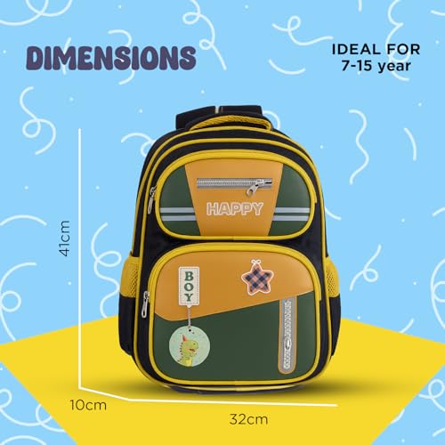 Image of School Bag for Kids Boys & Girls 5-10 Years - Cute Cartoon Dinosaur Backpack Large Capacity Waterproof School Bag with Bottle Pocket Multi-Compartment Lightweight Bag for Nursery & Primary