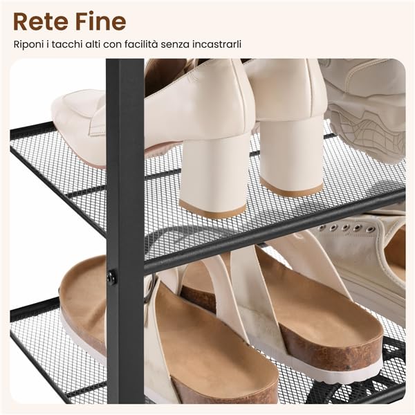 Yaheetech Scarpiera a 10 Livelli Grande Scaffale Portascarpe Impilabile Design 2-in-1 Fino a 50 Paia di Scarpe, Scaffale Versatile in Metallo per Ingresso Soggiorno Camera da Letto, 100x28,5x166,5 cm