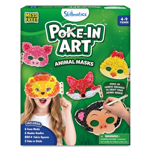 Skillmatics Poke-in Art Animal Masks Mess-Free DIY Wood Craft Kit