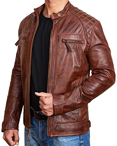 Image of Vintage Cafe Racer Leather Jacket Men Retro Motorcycle Racing Jacket