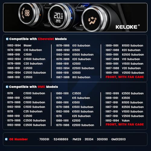 Image of KELOKE Front Blower Motor AC Fan Compatible with Chevy & GMC Vehicles - C10 /C20 /K10 /K20, C1500 /C2500 /K1500 /K2500, R10 /R20 /V10 /V20, R1500 /R2500 /V1500 /V2500 1978-1999, Replace# 700091