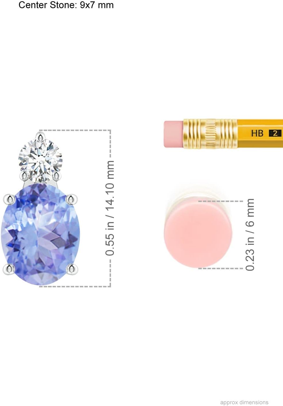 Angara Natural Tanzanite Solitaire Pendant for Women | Oval Tanzanite Solitaire Pendant with Diamond in 14K Solid Gold/Silver/Platinum With 18" Chain | December Birthday, Gemstone Jewelry Gift