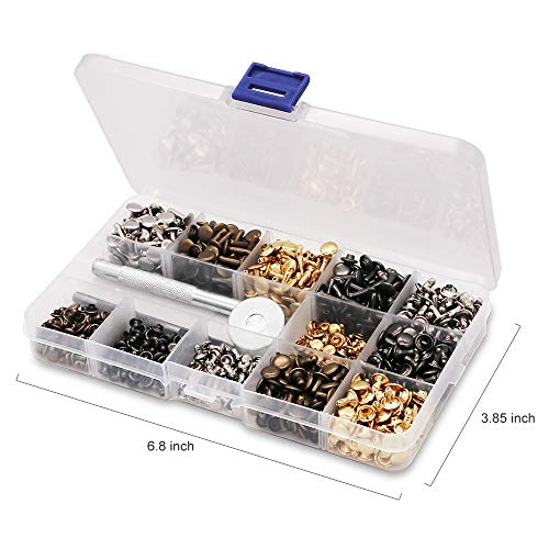 480 Sets Leather Rivets, 3 Sizes 4 Colors Double Cap Rivet Tubular Metal Studs with Setting Tools for DIY Leather Craft, Clothes, Shoes, Bags, Belts Repair Decoration
