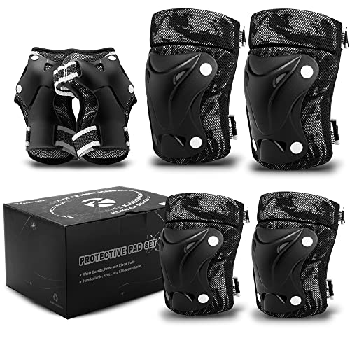 Knee Pads For Kids Youth Camo Black Elbow Pads Wrist Guards For Girls Boys 7 In 1 Protective Gear Set With Gift Box In Skateboarding Biking Roller Skating Cycling Outdoor Sports #TOP15