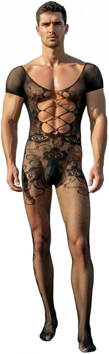 Men's Sexy Fishnet Undershirts Bodysuit Sissy Clothes Party Club Rave Gay Outfits Base Underwear