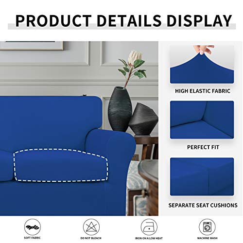 Image of Easy-Going 4 Pieces Oversized Stretch Couch Cover for Dogs Washable | Sectional Sofa Slipcover for 3 Separate Cushion Couch - Elastic Furniture Protector for Pets, Kids Classic Blue