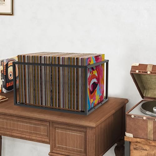 Miniatura 8 de Almacenamiento De Discos De Vinilo Sobre Ruedas, Estructura De Metal Resistente, Capacidad Para Hasta 100 Álbumes, Elegante Organizador Para Tu Colección De Vinilos
