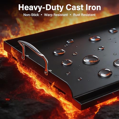 25"x16" Nonstick Cast Iron Griddle for Gas Grill - 23lb Heavy Duty - Universal Flat Top with Reinforced Ridges & High Sidewalls, Fits Gas/Charcoal Grills (Weber, Charbroil, Nexgrill) - Image 3