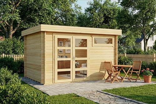Gartenhaus Leandro-28 mit Fußboden aus Holz, Gerätehaus 394x268cm mit 28 mm Wandstärke in Naturbelassen
