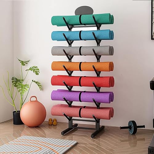 Soporte de suelo para 14 esterillas con compartimento de rodillos de espuma para optimizar espacio 6