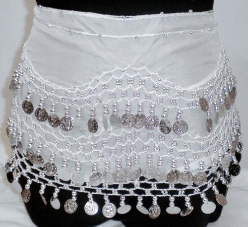 image for Belly Dancing Skirts White Belly Dance Skirt With Silver Coins (Great 