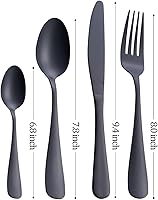 Vista 3 de GoGeiLi Juego de cubiertos negros mate, 24 piezas, acero inoxidable, acabado satinado, servicio para 6, apto para lavavajillas