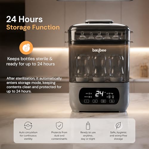 Image of Baybee Puresteam Pro 7-in-1 Baby Bottle Sterilizer and Dryer | Baby Bottle Warmer for Milk with 360 Steam Sterilizing & LED Touch Control | Baby Food Steamer with Large Capacity & Auto Shut-Off Protection