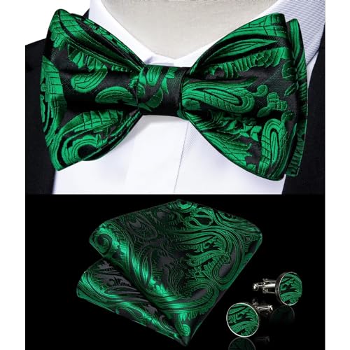 Juego de corbata de moño de seda paisley para hombre miniatura 3