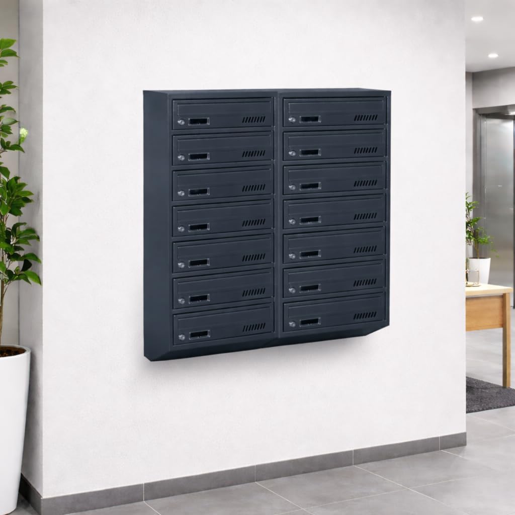 Cassetta postale condominiale GDS 14 posti RAL 7016 Antracite 2 chiavi 20cm profondita, montaggio a parete Modulare Orizzontale
