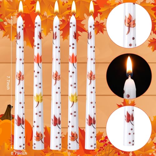 Image of Threlaco 6 Pcs Fall Red Maple Leaf Taper Candles 9.8 inch Unscented Taper Candles Prints Dinner Table Home Decorations for Thanksgiving Autumn Festive Halloween Party Gift