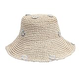 Eigso Womens Fashion Braided Mesh Woven Bucket Hat for Outdoor Vintage Classic Cotton Fishing Cap for Woman Man Light Beige