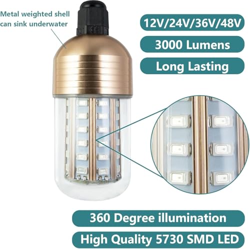 Podwodne Oświetlenie LED do Wędkowania, 3000lm 30W Wodoodporna IP68 Zielone światło 360 Stopni Wszechstronne Oświetlenie Podwodne Światło Ryb Głębokie Krople Kolekcja Podwodnego(#1)