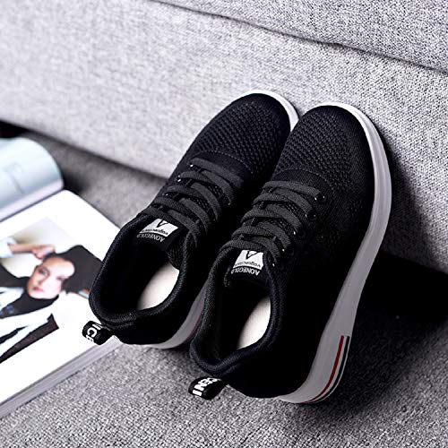 AONEGOLD Platform Sneakers High Heel Wedge Sneakers for Women Fashion Leather Chunky Sneakers Casual Walking Shoes Lace up Sneakers Increasing 3.15 inch 5
