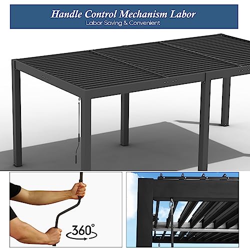 Onlyctr Outdoor Louvered Pergola 10' × 20' Aluminum Large Pergola Patio Rainproof Pergola With Adjustable Roof, Black Gazebo For Outdoor Deck Garden Beach Patio #TOP2