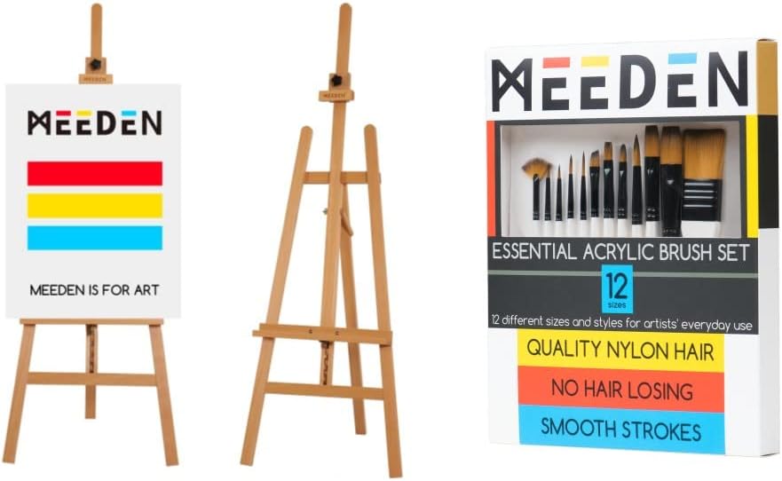 MEEDEN Large Basic Studio Easel Bundle 12 Pcs Acrylic Brush