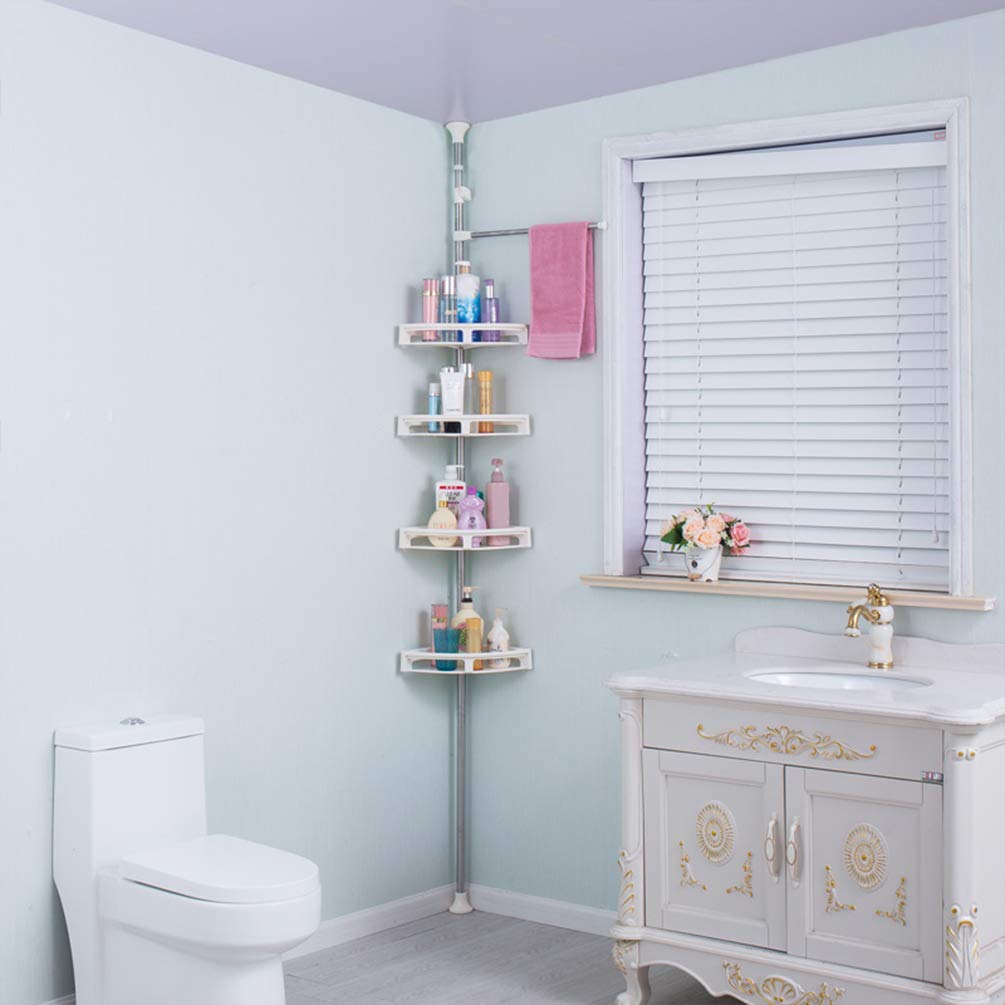 Hershii Estante organizador de ducha esquinero para baño con 4 cestas grandes y barra de toallas, color marfil