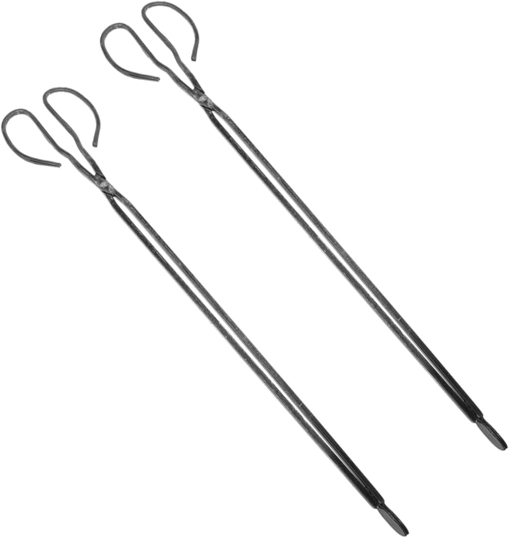2Pcs Extended Fire Tongs Heavy-Duty Iron Charcoal Clip Outdoor Garbage Picker for Campfire and Fireplace Long Reach Grabbing Tool for Outdoor Cleaning