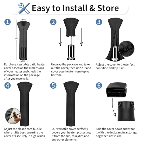 OutdoorLines Waterproof Outdoor Patio Heater Covers with Zipper and Storage Bag, Dust-proof UV-Resistant Windproof Propane Heavy Duty Heater Cover for Standing Heater, 1 Pack-89Hx33Dx19B inch Black by OutdoorLines - Image 6