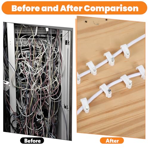 Andibro 100 Stück Flache Kabelklemmen, 10 mm Nagelschellen Kabelklemmen mit Stahlnagel Kabelhalter aus Kunststoff Wand Kabel Befestigungen Cable Clamp Weiß Kabelclips Kabelmanagement für Flachkabel